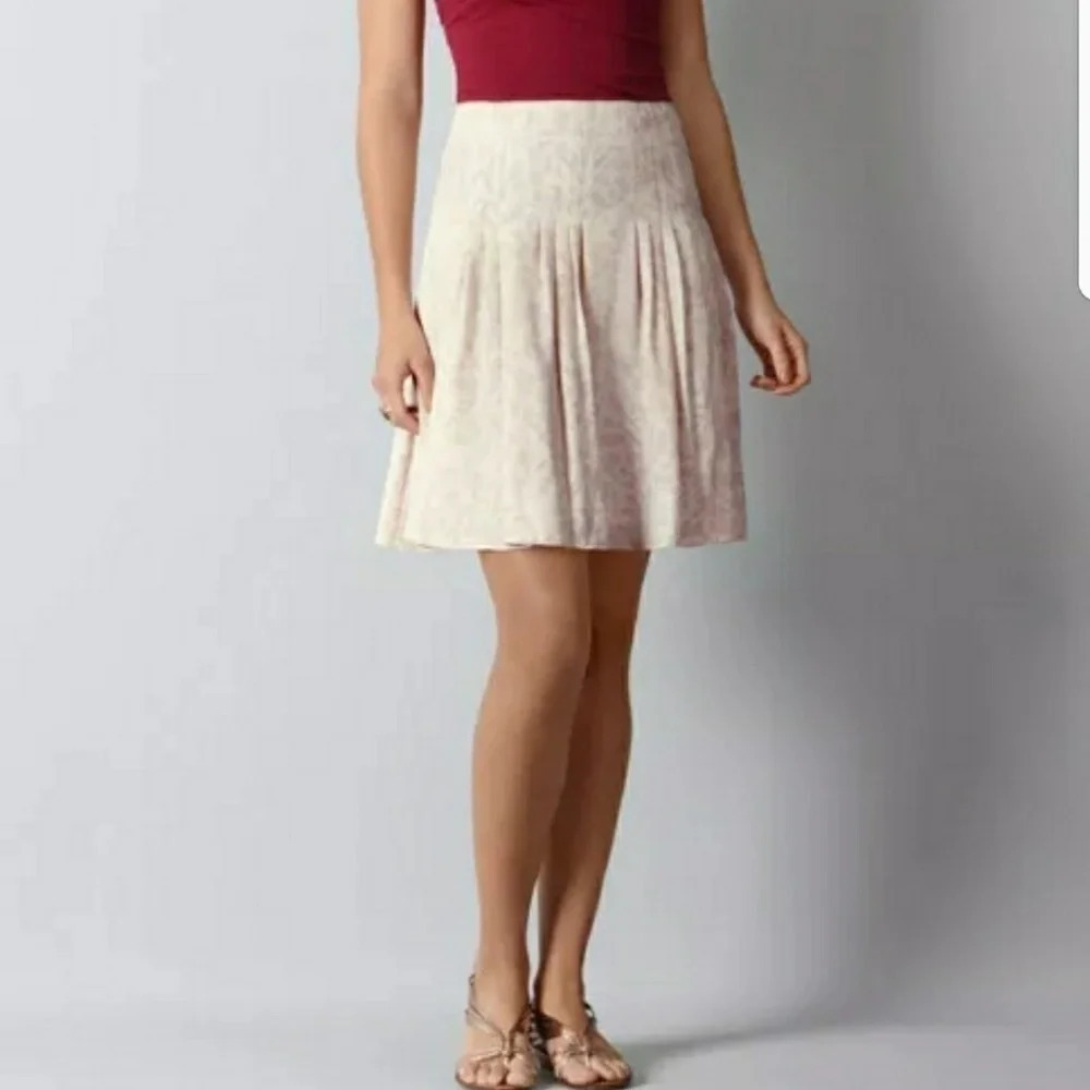 LOFT Ann Taylor Lace Print Skirt White Purple Lave